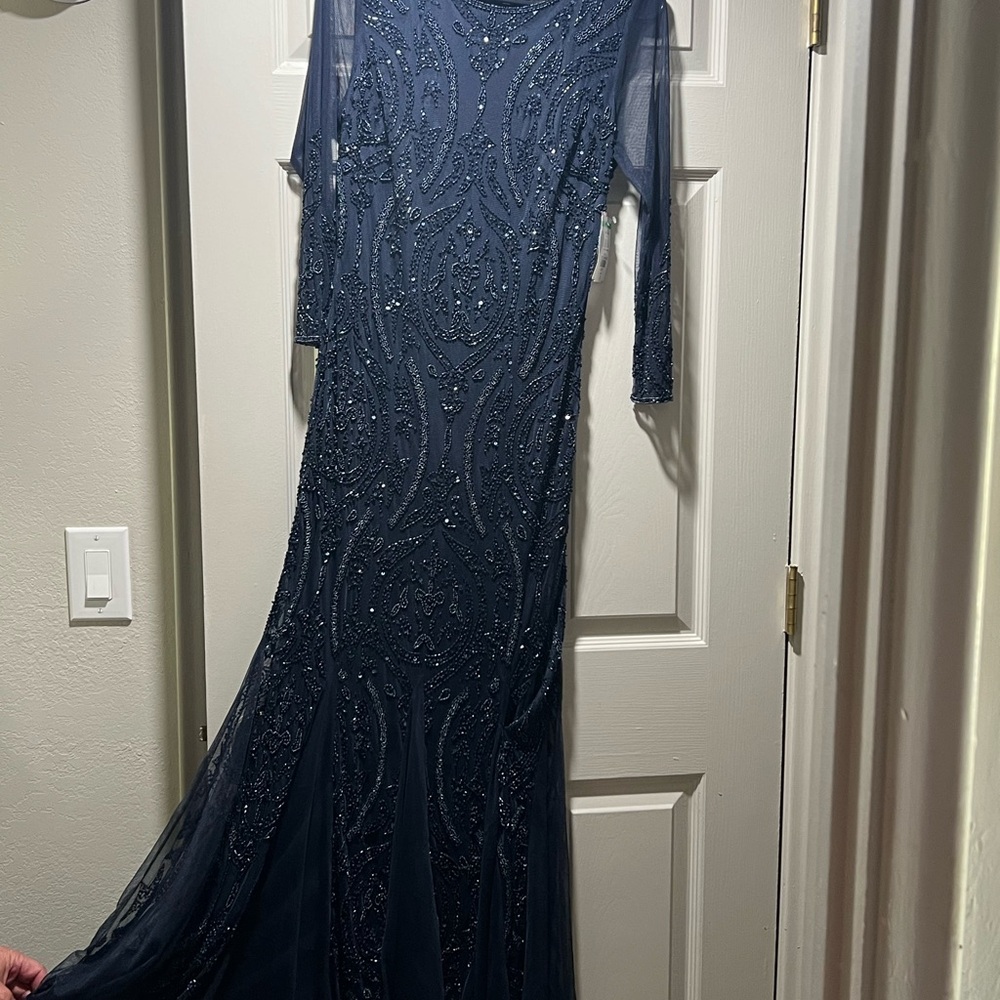 Adrianna Papell Long Sleeve Beaded Dress - Navy - Picture 3 of 3